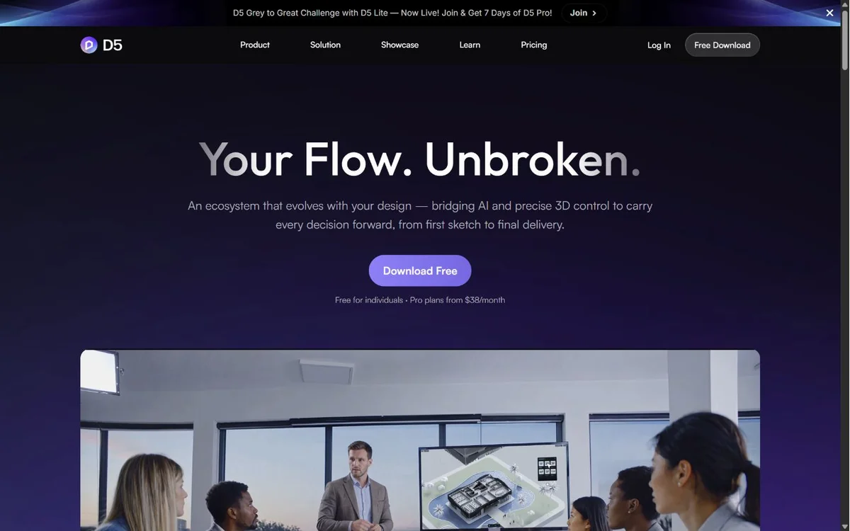 D5 Render landing page screenshot