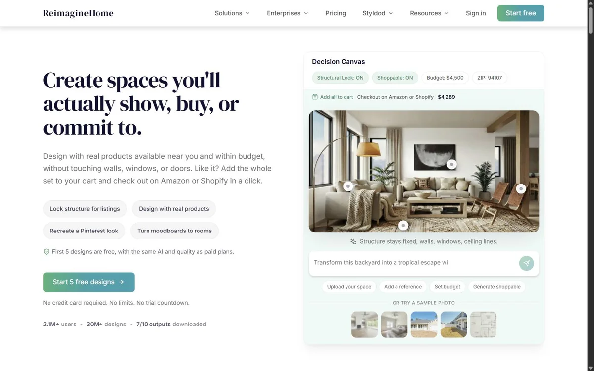 REimagineHome landing page screenshot